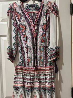 Hale Bob Multicolor Geometric Print Peasant Dress